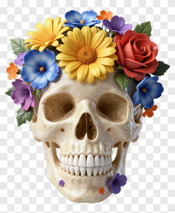 Skull Surrounded By Colorful Flowers PNG