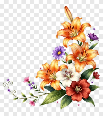 Colorful Flower Bouquet With Lilies And Daisies PNG
