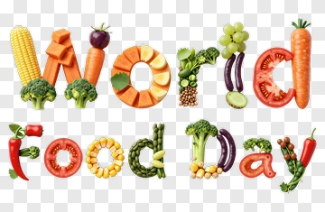 World Food Day Text Made Of Vegetables And Fruits PNG
