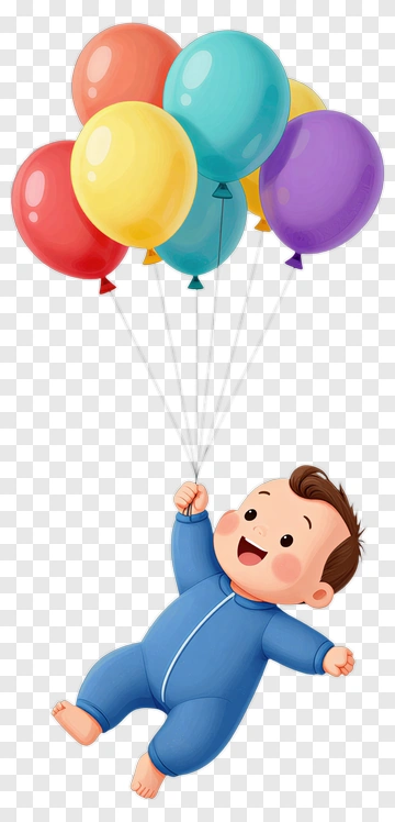 Cartoon Baby Holding Colorful Balloons PNG