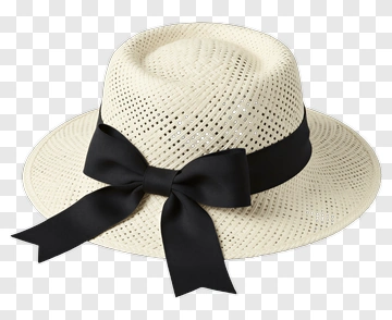 Wide Brim Straw Hat With Black Ribbon PNG