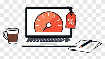 Laptop With Speedometer And Discount Tag PNG