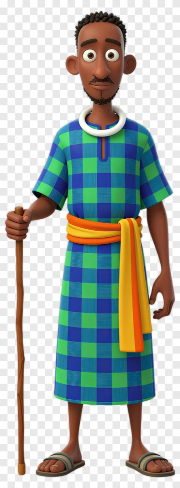 3D Man Holding A Stick In Traditional Clothing PNG
