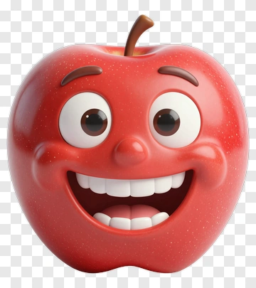 Cartoon Apple With A Happy Face PNG