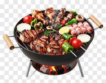 Barbecue Grill With Assorted Meats And Vegetables PNG