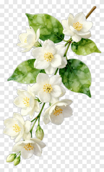 White Jasmine Flowers With Green Leaves PNG