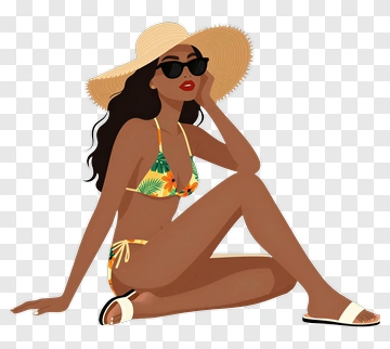 Woman In A Bikini With A Sun Hat And Sunglasses PNG