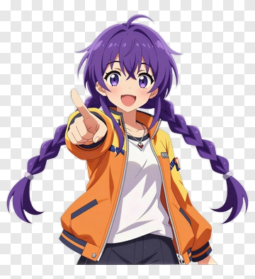 Anime Girl Pointing With Purple Hair PNG