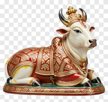 Decorative Cow Figurine With Traditional Indian Design PNG