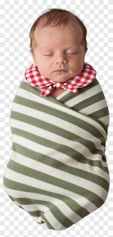 Baby Wrapped In Striped Swaddle With Red Checkered Collar PNG