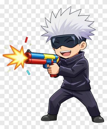 Cartoon Character Holding A Colorful Toy Gun PNG