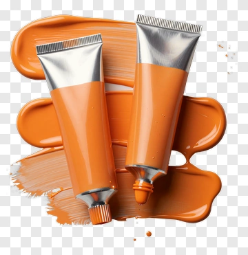 Orange Paint Tubes With Paint Splatters PNG