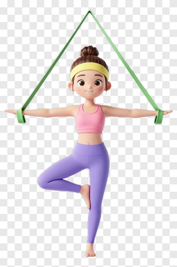 Cartoon Girl Practicing Yoga Balance Pose PNG