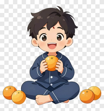 Cartoon Boy Holding An Orange PNG