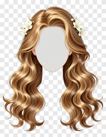 Wavy Long Hair With Flowers PNG