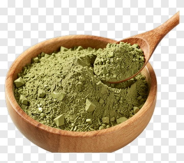Green Powder In Wooden Bowl PNG