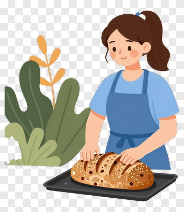 Girl Baking Bread In The Kitchen PNG