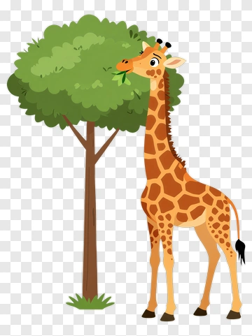 Cartoon Giraffe Eating Leaves From A Tree PNG