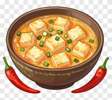Bowl Of Tofu Soup With Chili Peppers PNG