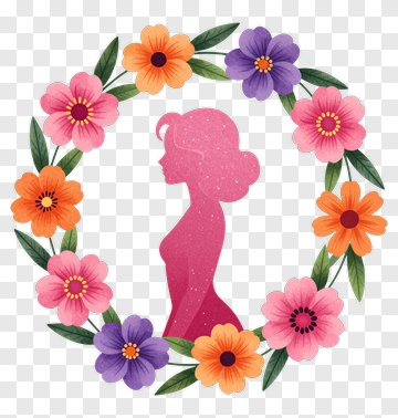 Silhouette Of A Woman Surrounded By Colorful Flowers PNG