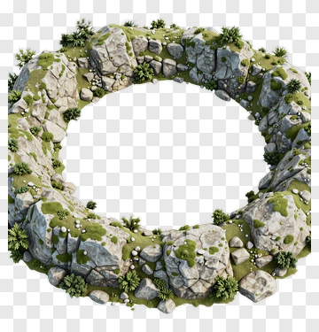 Rocky Circular Stone Formation With Grass PNG