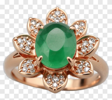 Rose Gold Flower Ring With Green Gemstone PNG