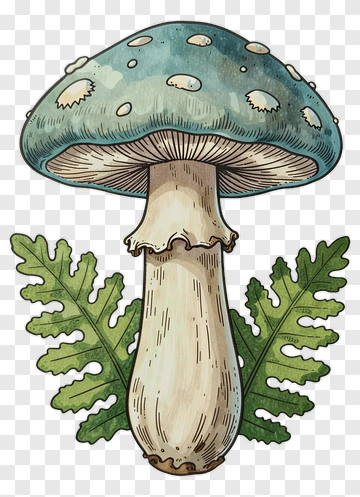 Mushroom With Fern Leaves PNG