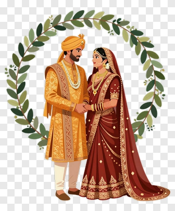 Indian Wedding Couple In Traditional Attire PNG