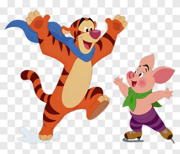 Cartoon Tiger And Piglet Ice Skating Together PNG