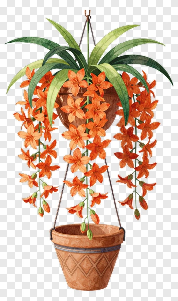Hanging Plant With Orange Flowers PNG