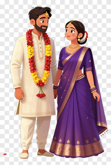 Couple In Traditional Indian Attire PNG