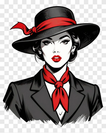 Stylish Woman In A Hat With A Red Scarf PNG
