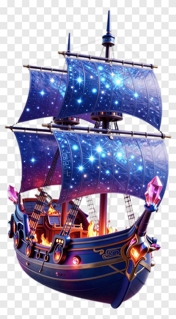 Fantasy Ship With Starry Sails PNG