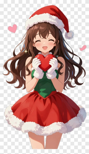 Happy Girl Holding A Heart In A Christmas Outfit PNG