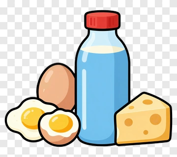 Cartoon Dairy Products Including Milk, Eggs, And Cheese PNG