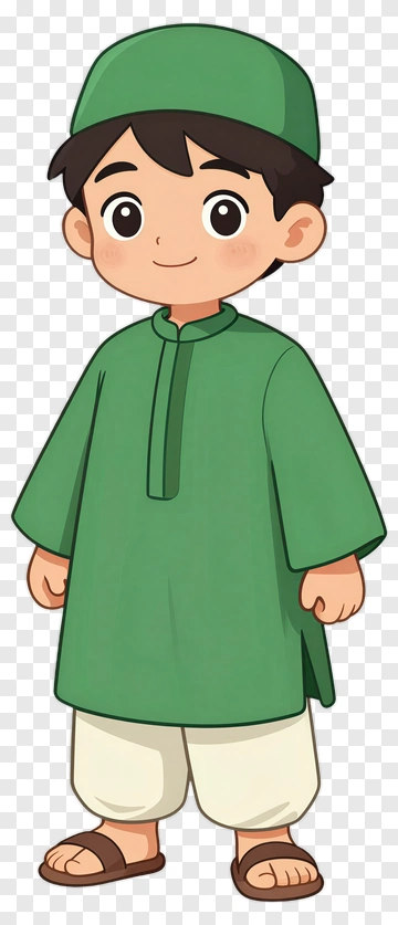 Cartoon Boy In Green Traditional Outfit PNG