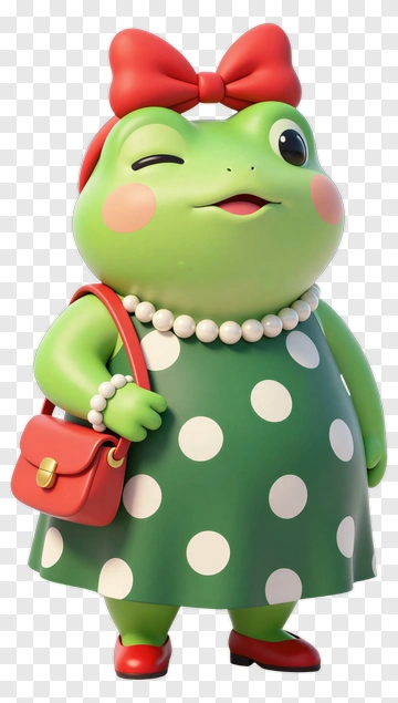 Cartoon Frog Character In A Polka Dot Dress PNG