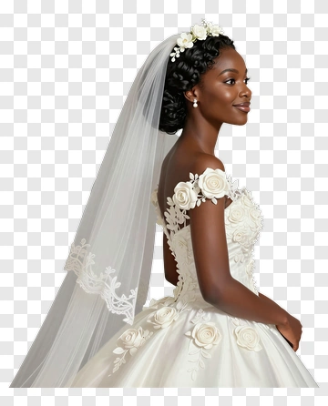 Bride In Elegant Wedding Dress With Veil PNG