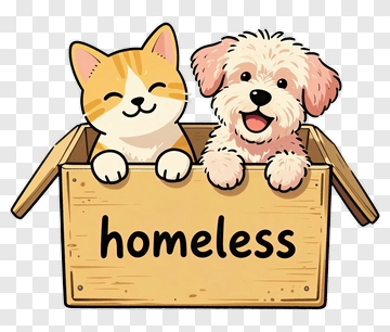 Cartoon Cat And Dog In A Homeless Box PNG