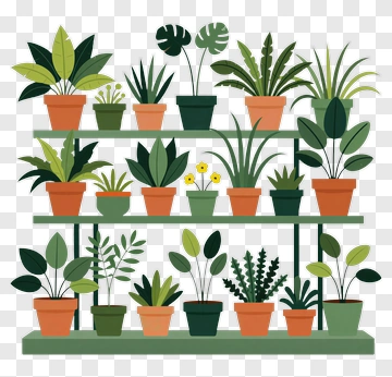 Colorful Potted Plants On A Shelf PNG