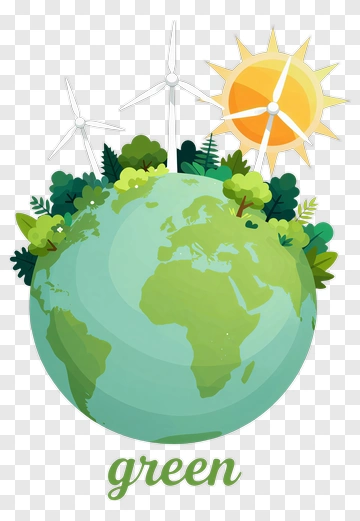Green Earth With Wind Turbines And Sun PNG
