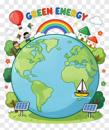 Cartoon Earth With Green Energy Elements PNG