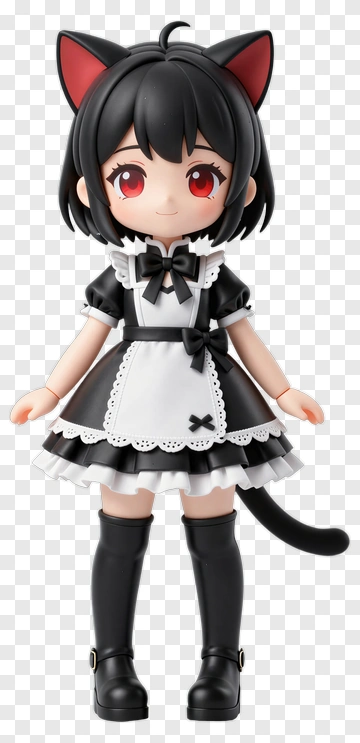 Anime Cat Girl Figure In Black And White Outfit PNG