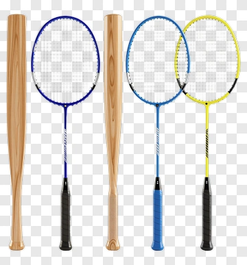Badminton Rackets And Baseball Bat PNG