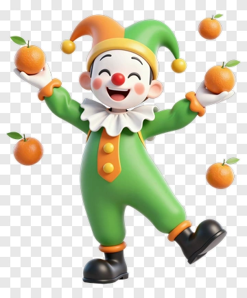 Cartoon Clown Juggling Oranges PNG