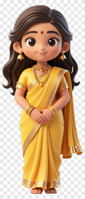 Cartoon Girl In Yellow Saree PNG