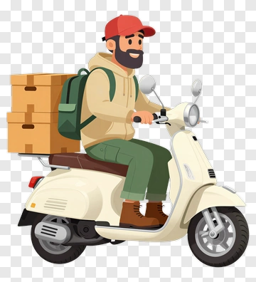 Delivery Man Riding A Scooter PNG