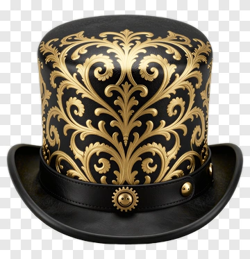 Ornate Black And Gold Top Hat PNG