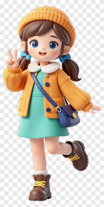 Cartoon Girl Wearing An Orange Sweater And Green Dress PNG