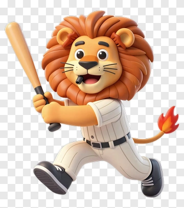 Cartoon Lion Playing Baseball PNG